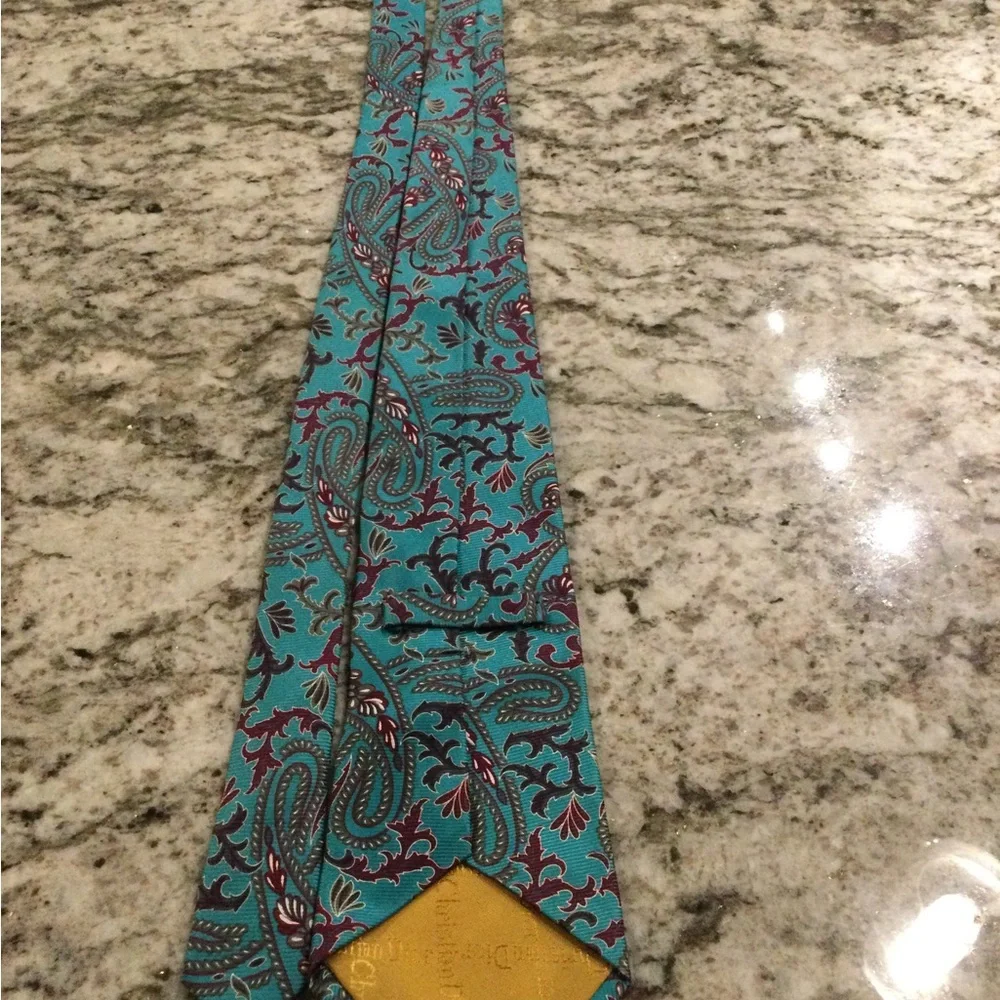 Dior Teal Paisley Tie with Burgundy and Olive Accents
